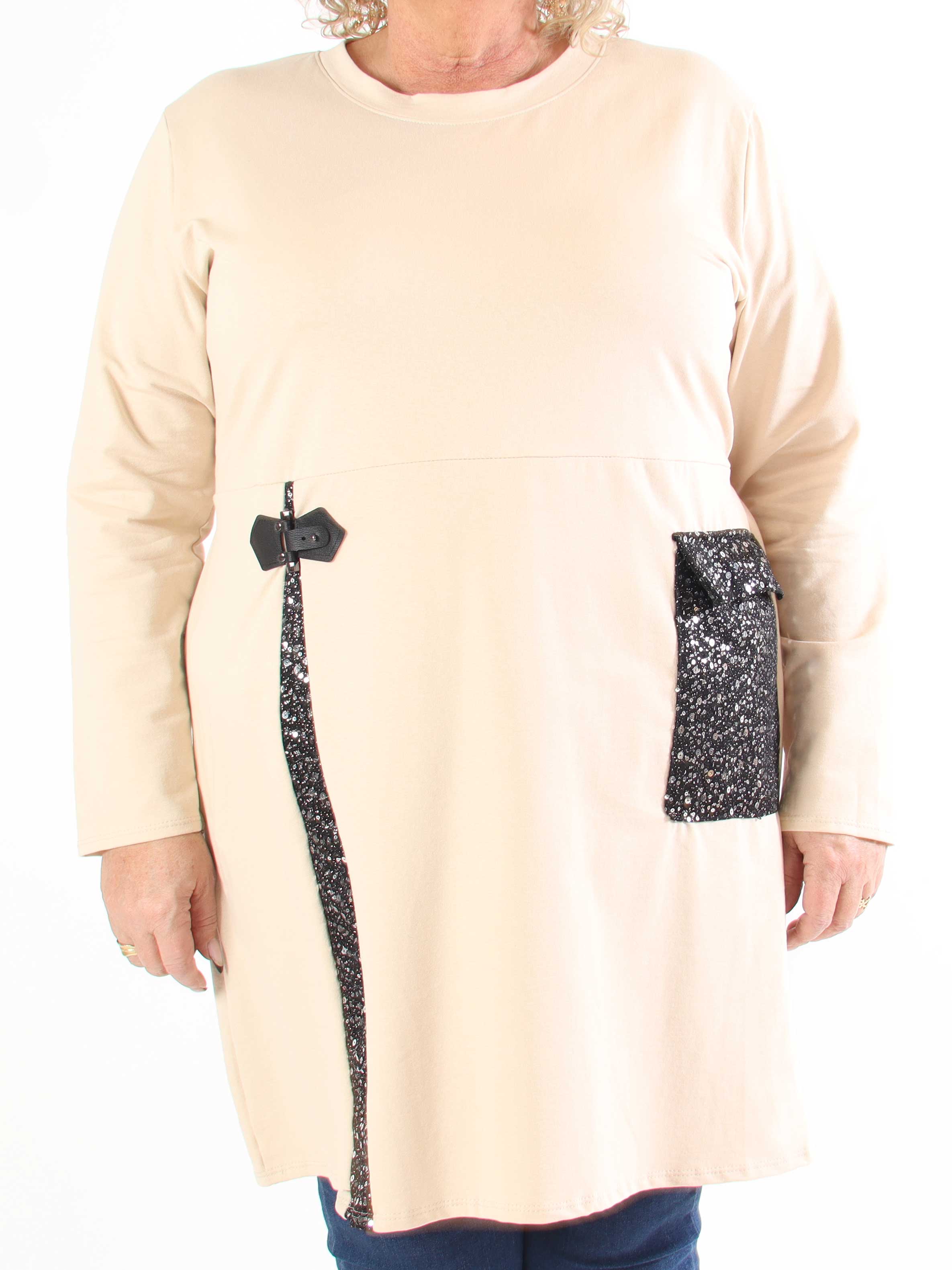 Micha - Plus size-klänning i bomull utsmyckad med paljetter